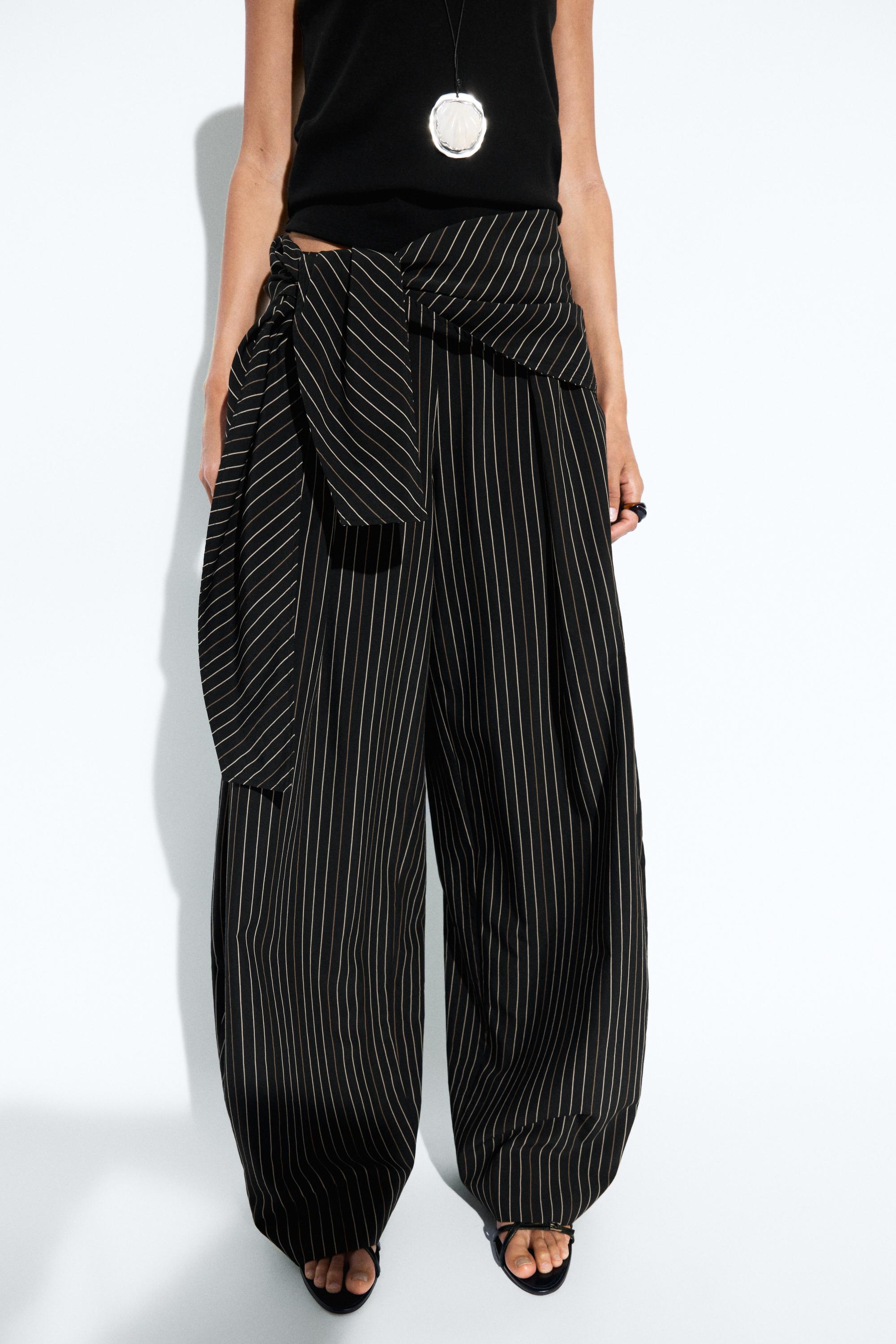 Pantalon barrel fit rayures avec foulard